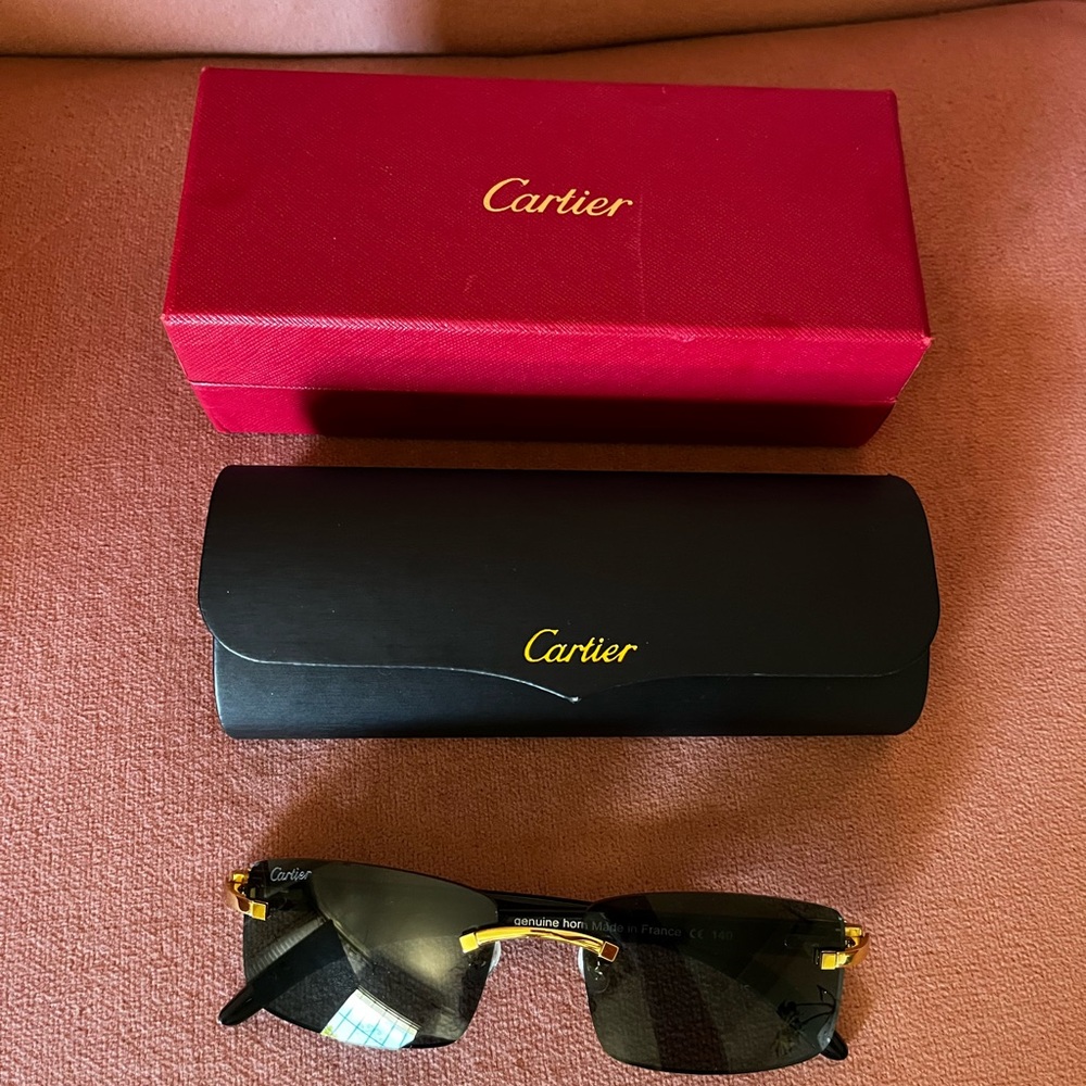 Cartier Gold and Black Rimless Sunglasses with Black Lenses - Picture 8 of 10